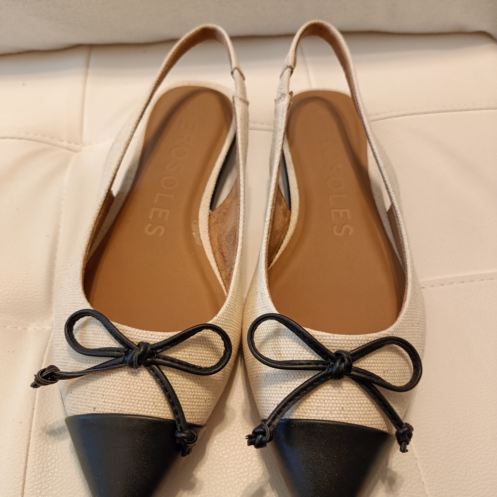 AEROSOLS  BLACK AND CREAM SLINGBACK FLATS SZ 9 GORGEOUS